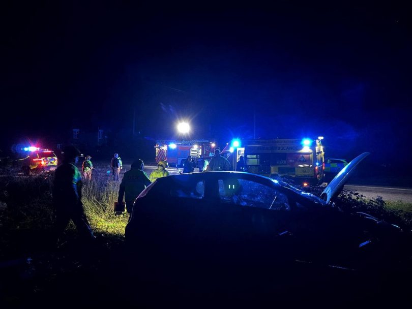 Emergency services at the scene of the collision in Market Drayton. Photo: Shropshire Fire and Rescue Service