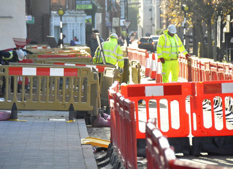 Work being carried out in Shifnal last year as part of the town centre enhancement scheme. Photo: Shropshire Council