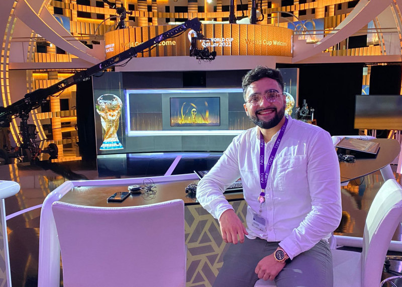 Former Telford student Saqib Uddin is part of the broadcast team working in Qatar on the football world cup, for the host broadcaster beIN Sports