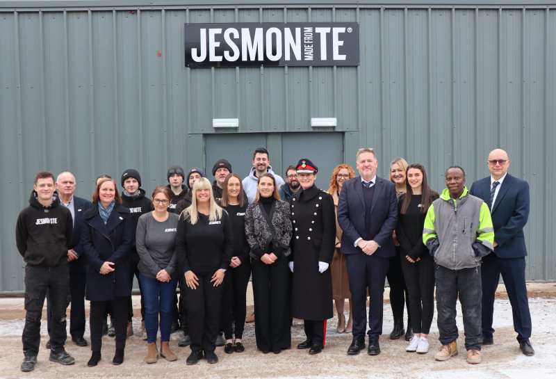 The award winning Jesmonite team celebrates with the HM Lord-Lieutenant of Shropshire Anna Turner