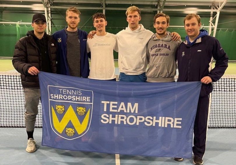 The Shropshire men’s team at Ellesmere College on the final day of their LTA Winter County Cup group matches
