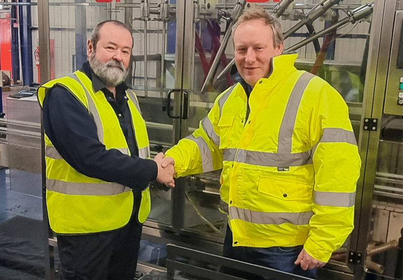 Rob Woodcock (left) with Morris Lubricants’ executive chairman Edward Goddard on his last day in work at Morris Lubricants after near 38 years’ service