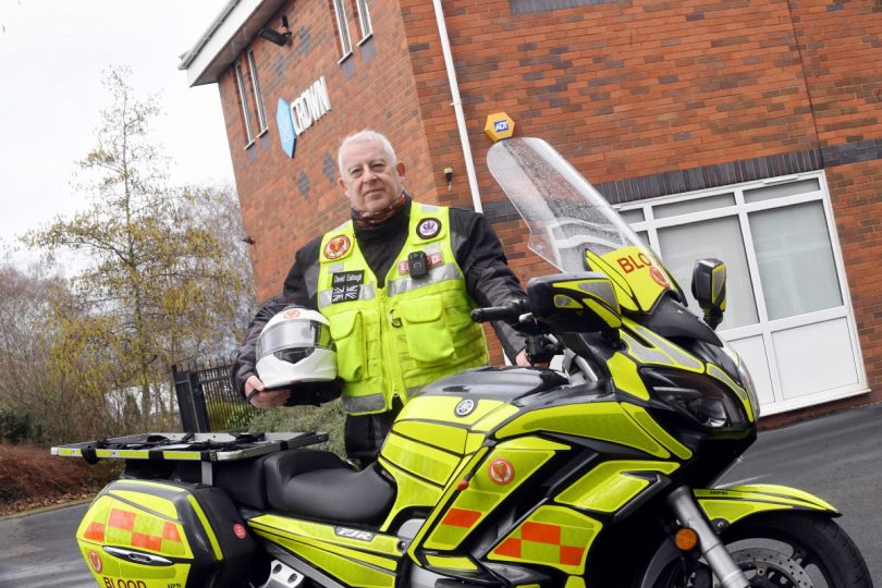 David Eatough (pictured) rides for Shropshire Staffordshire and Cheshire Blood Bikes in his spare time