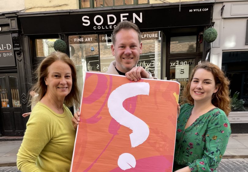 From left, Secret Artist Sale organisers Jocelyne Fildes and Jonathan Soden with Abigail Molenaar of Halls' modern and contemporary art department