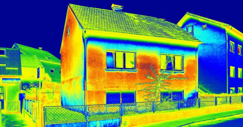 Infrared theromovision image showing lack of thermal insulation on a property