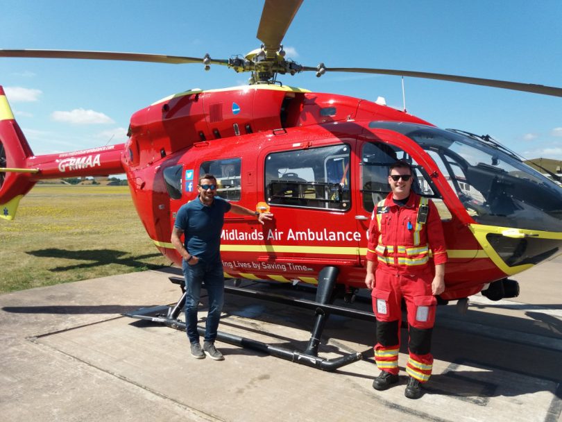 Ollie Ollerton at one of the charity's airbases with Dr James Garwood, pre-hospital emergency medicine doctor for Midlands Air Ambulance Charity