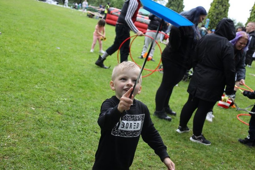 A young local resident enjoys the circus skills workshop from last years Dawley Day