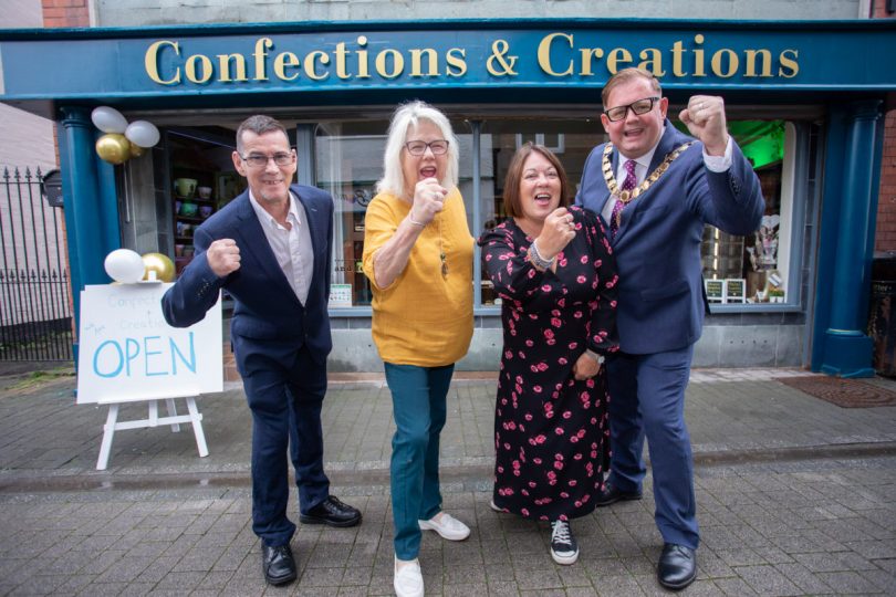 Cllr Graham Cook, ward member for Haygate and Park, business owners Kate Everitt and Nikki Lazic and Cllr Paul Davis, Mayor of Wellington and ward member for Haygate and Park