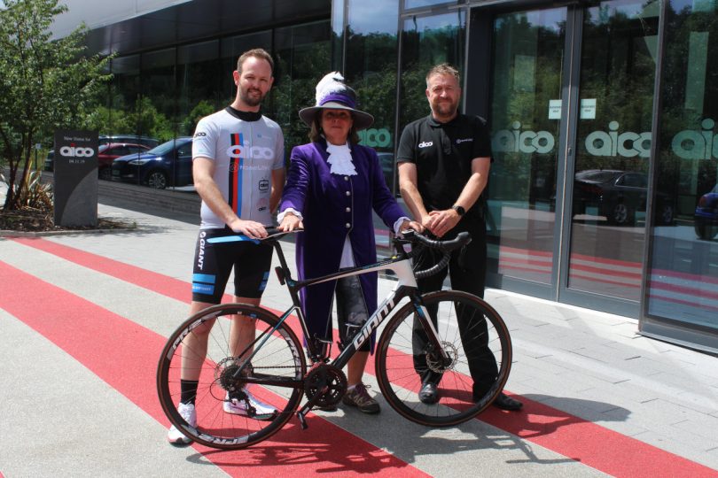 High Sheriff, Mandy Thorn MBE with Aico cyclists