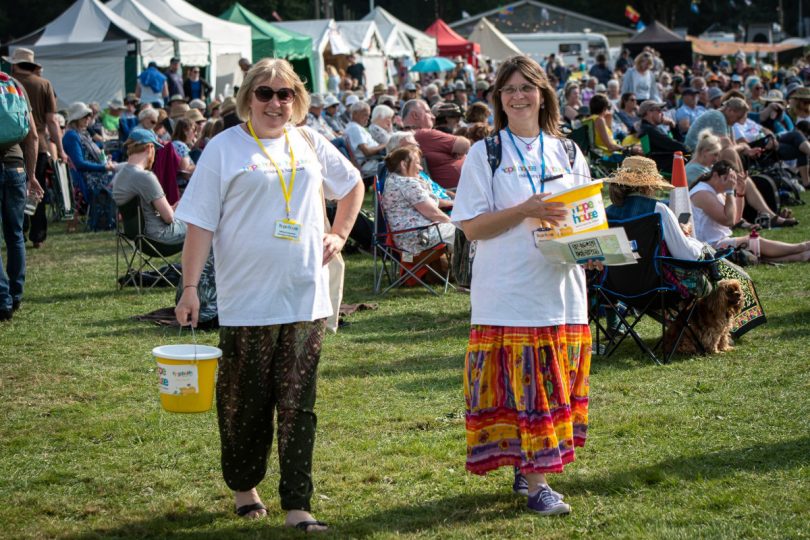 Volunteers from Hope House collecting for Hope House at last year’s Shrewsbury Folk Festival