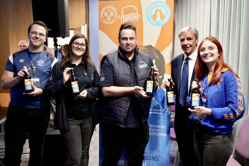 Alex Burrows, Charlie Farman, Gavin Chance, Graham Turner and Milly Wheeler with the new beer