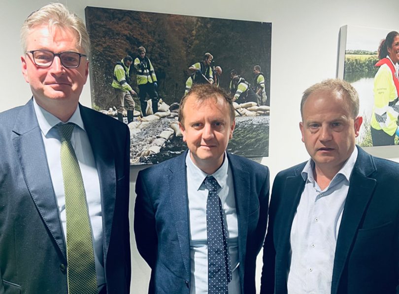 Daniel Kawczynski MP, Environment Agency Chief Executive Philip Duffy, and Councillor Dan Morris