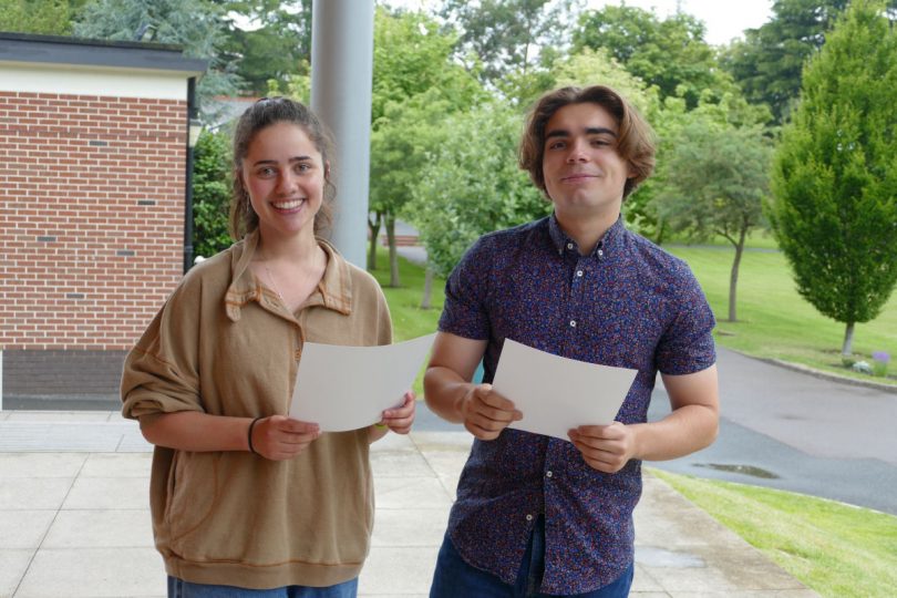 Head Girl Hope Brown and Head Boy Hugo Negron-Jennings at Wrekin College collect their results