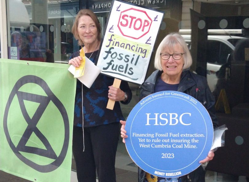 Campaigners outside HSBC in Shrewsbury