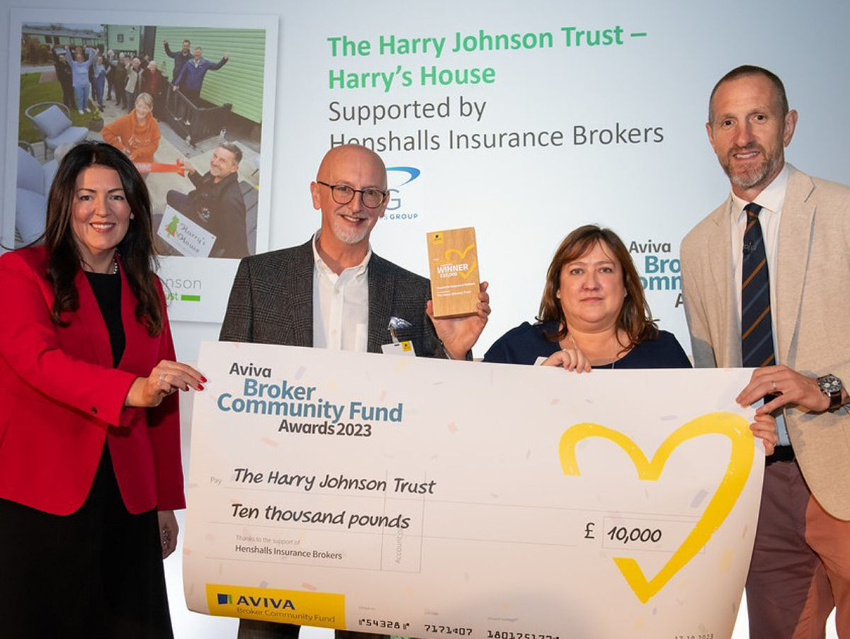 Pictured from left, Jane Poole (Avivia CFO GI), Mark Freeman (Henshalls), Catherine Downes (Harry Johnson Trust) and compere and rugby World Cup winner Will Greenwood