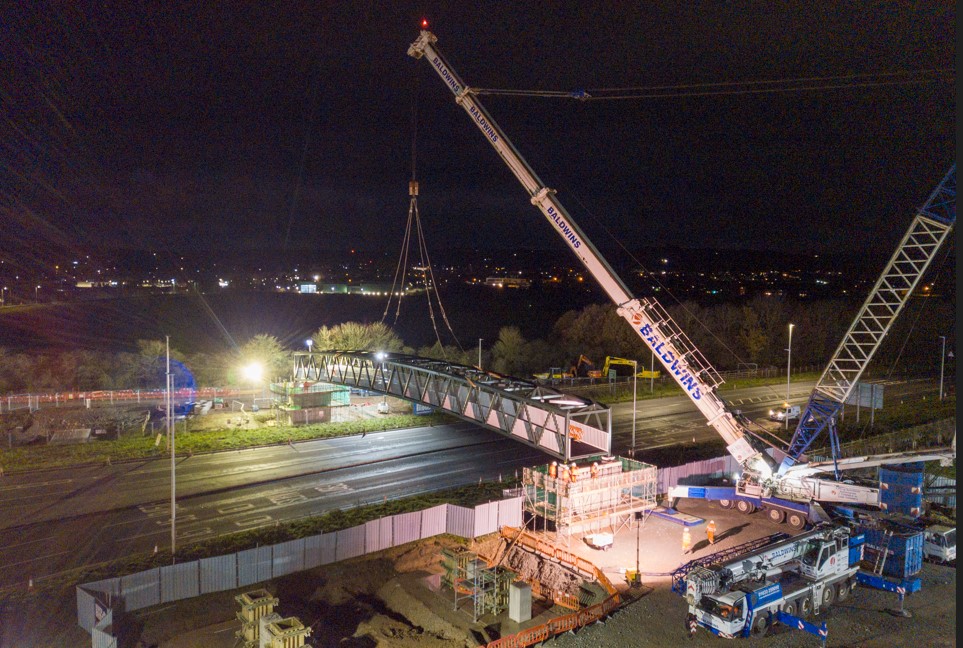 The bridge was safely put in place over the A5. Photo: Beaver Bridges