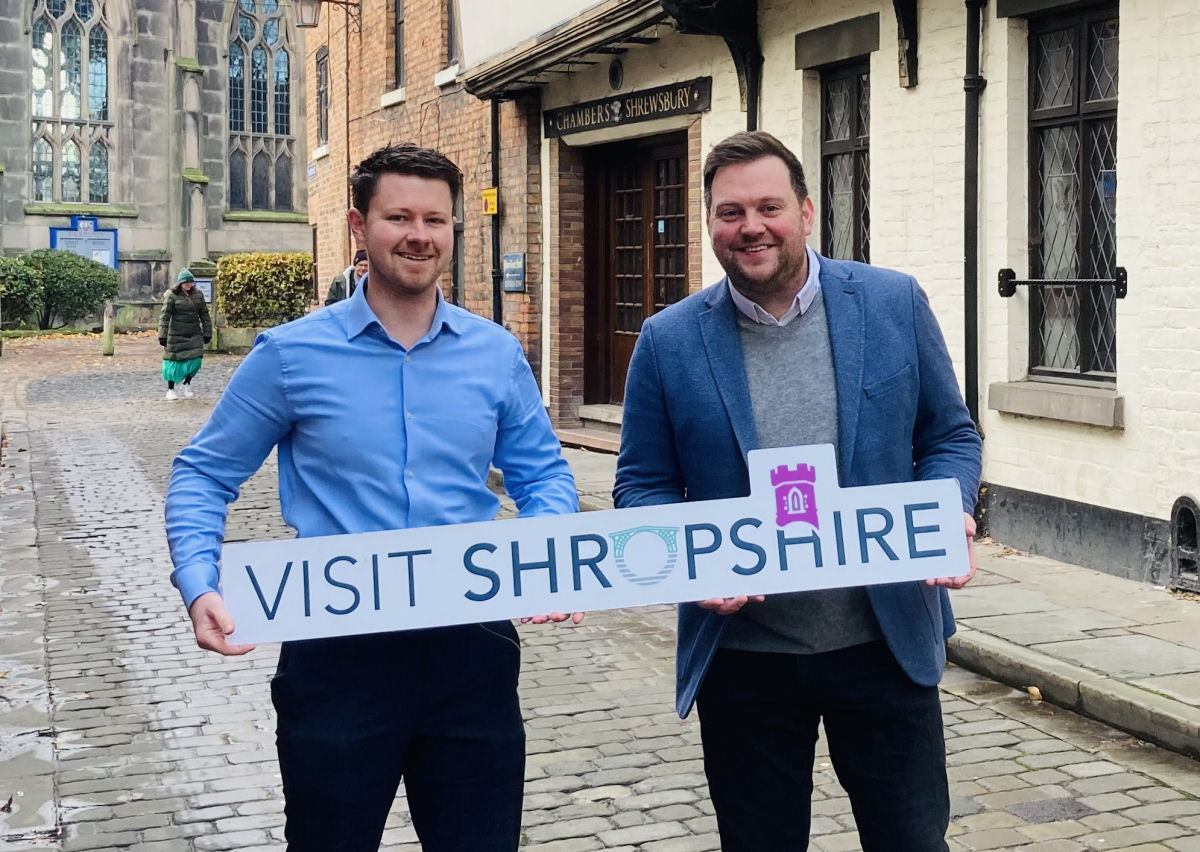 Mark Hooper, project lead for Visit Shropshire pictured with Seb Slater, Shrewsbury BID Executive Director