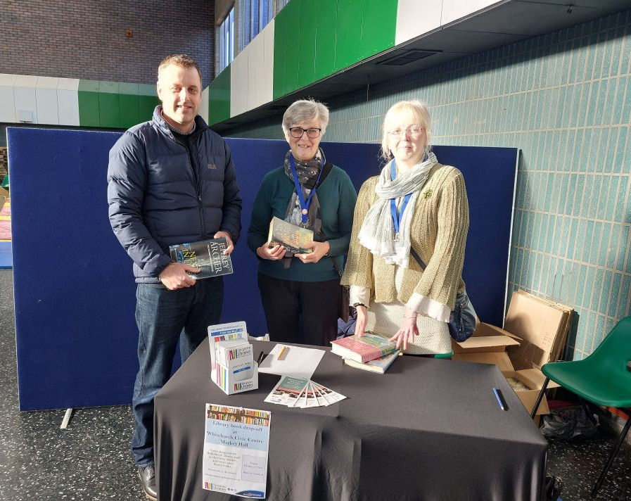 Robert Macey with Hazel Price and Ronni Stirton at the stall. Photo: Shropshire Council