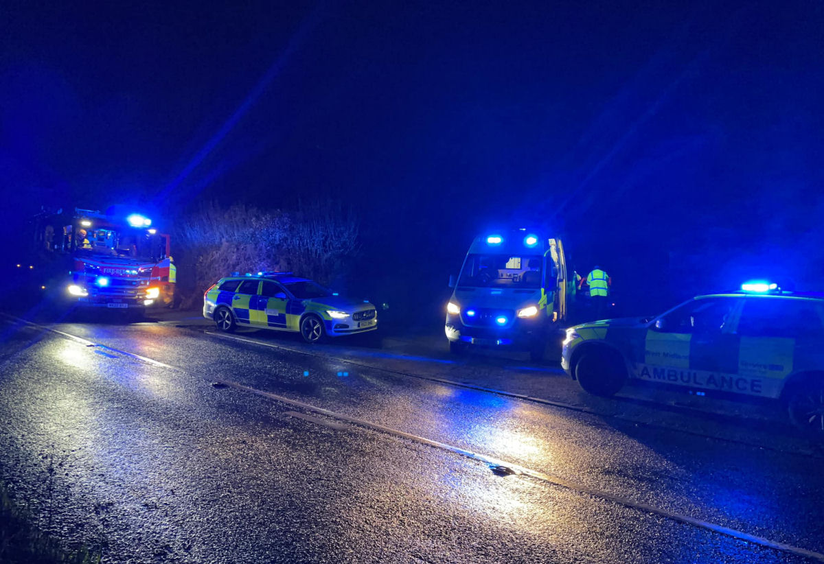Emergency services at the scene of the collision on the A41 at Shakeford. Photo: Shropshire Fire and Rescue Service