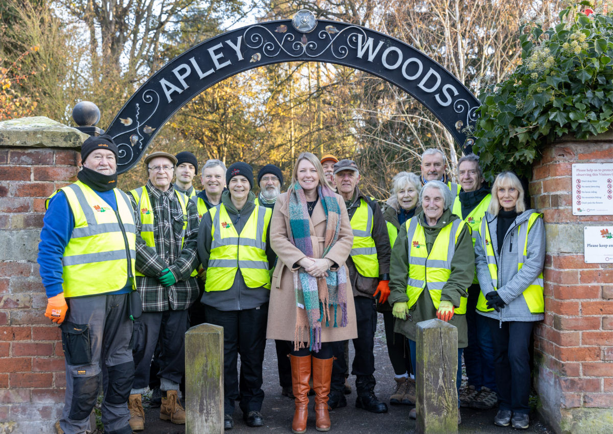 Councillor Carolyn Healy photographed at Apley Woods with volunteers from The Friends of Apley Woods. Photo: Telford & Wrekin Council