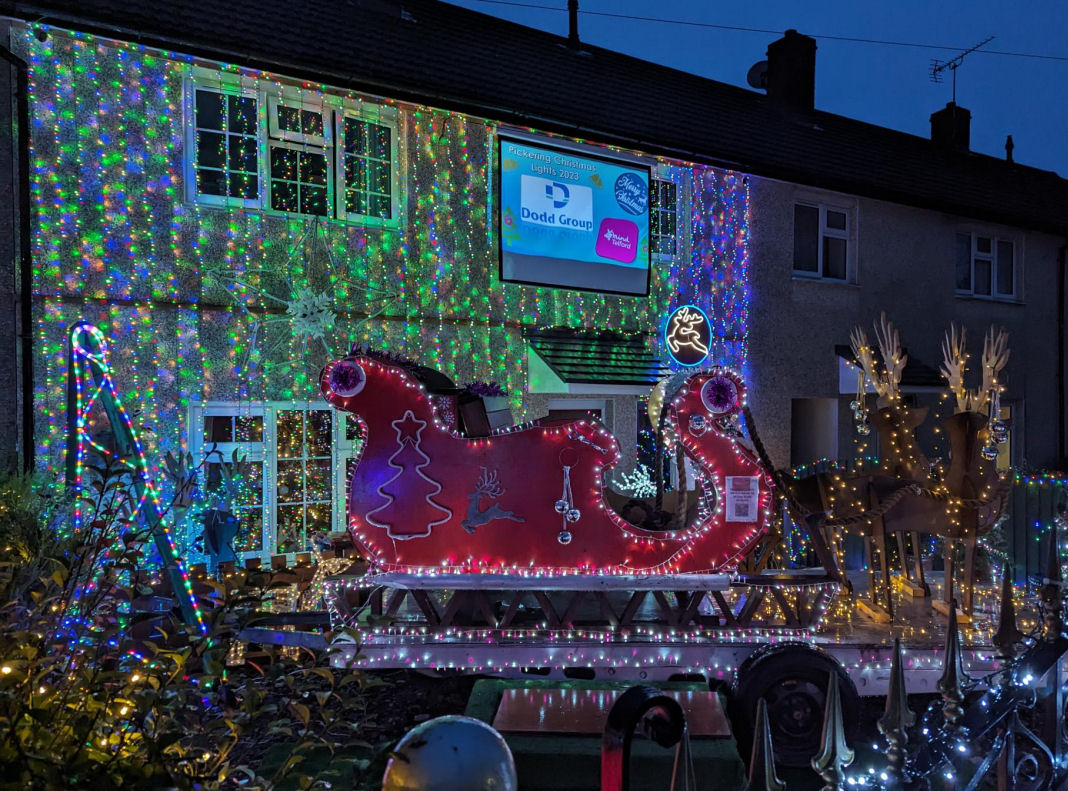 The festive lights display at Shaun's home include a full-sized sleigh made by Wrekin apprentices