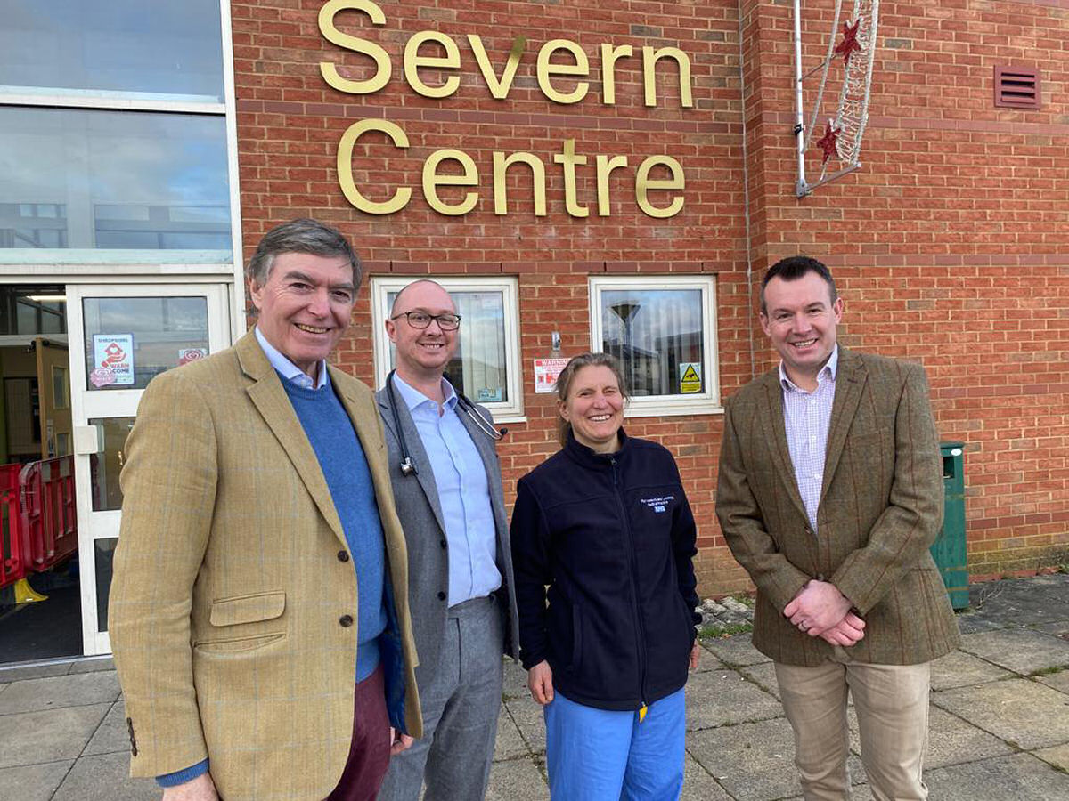 Philip Dunne MP with Dr Aaron Tindall, Dr Jess Harvey, and Stuart Anderson.
