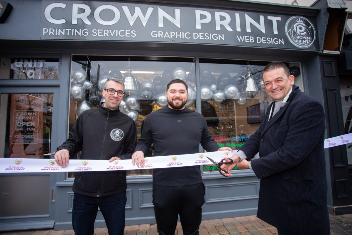 Crown Print & Design business partners Dumitru Savu and Onur Arslanboga with Councillor Paul Watling (Lab), Telford & Wrekin Council’s Cabinet Member for Adult Social Care and Health Systems. Photo: Telford & Wrekin Council