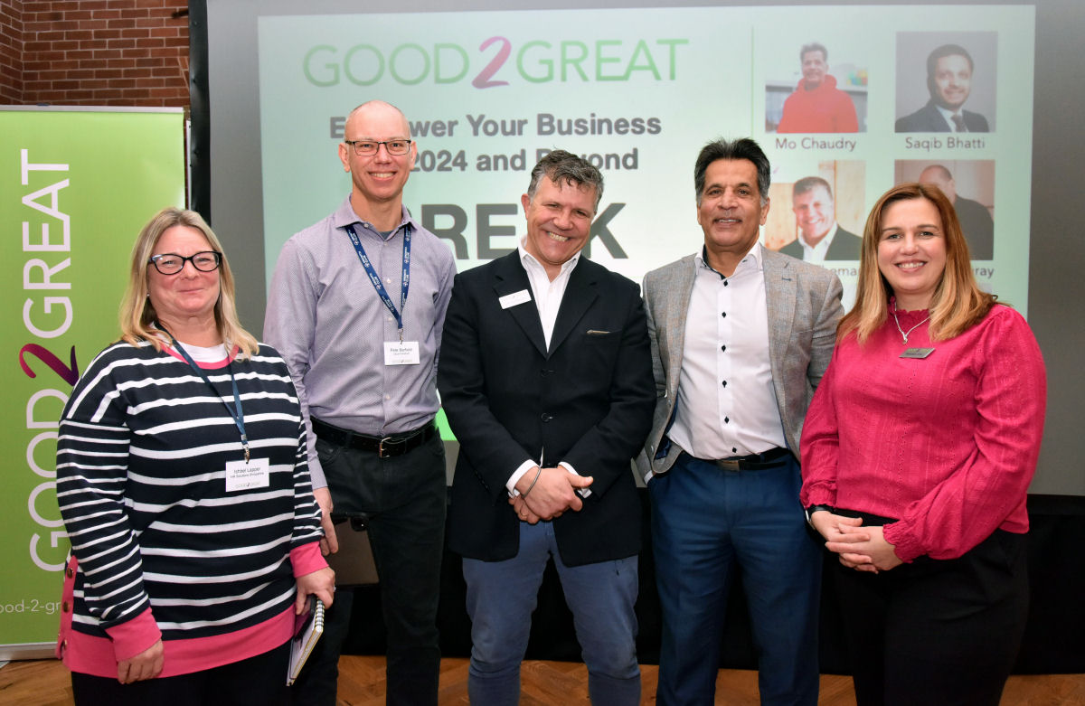 Pictured from left, delegates Ishbel Lapper and Pete Barfield, Johnny Themans of Good2Great, speakers Mo Chaudry and Michelle Jehu.