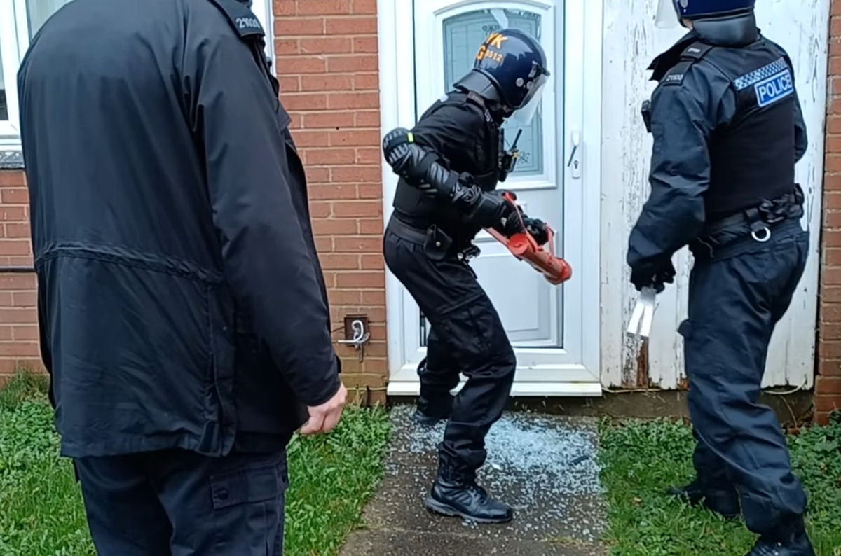 Police had to force entry to the property as they carried out the warrant. Photo: West Mercia Police.
