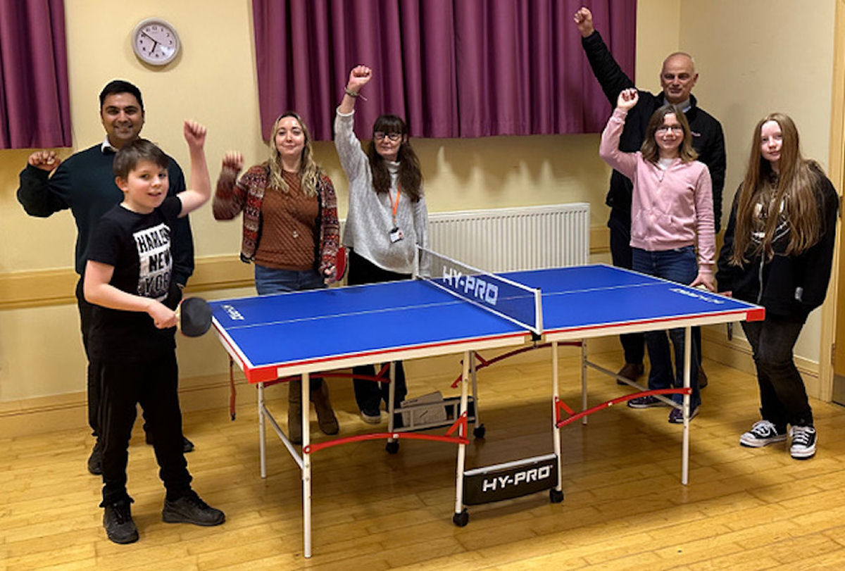 From left, Harvey Degan, Beckie Thackeray and Becca Lewis of SYA – All About Youth with Councillor Roger Cox, Mayor of Shifnal, and some of the young people at the first meeting of the new youth club.
