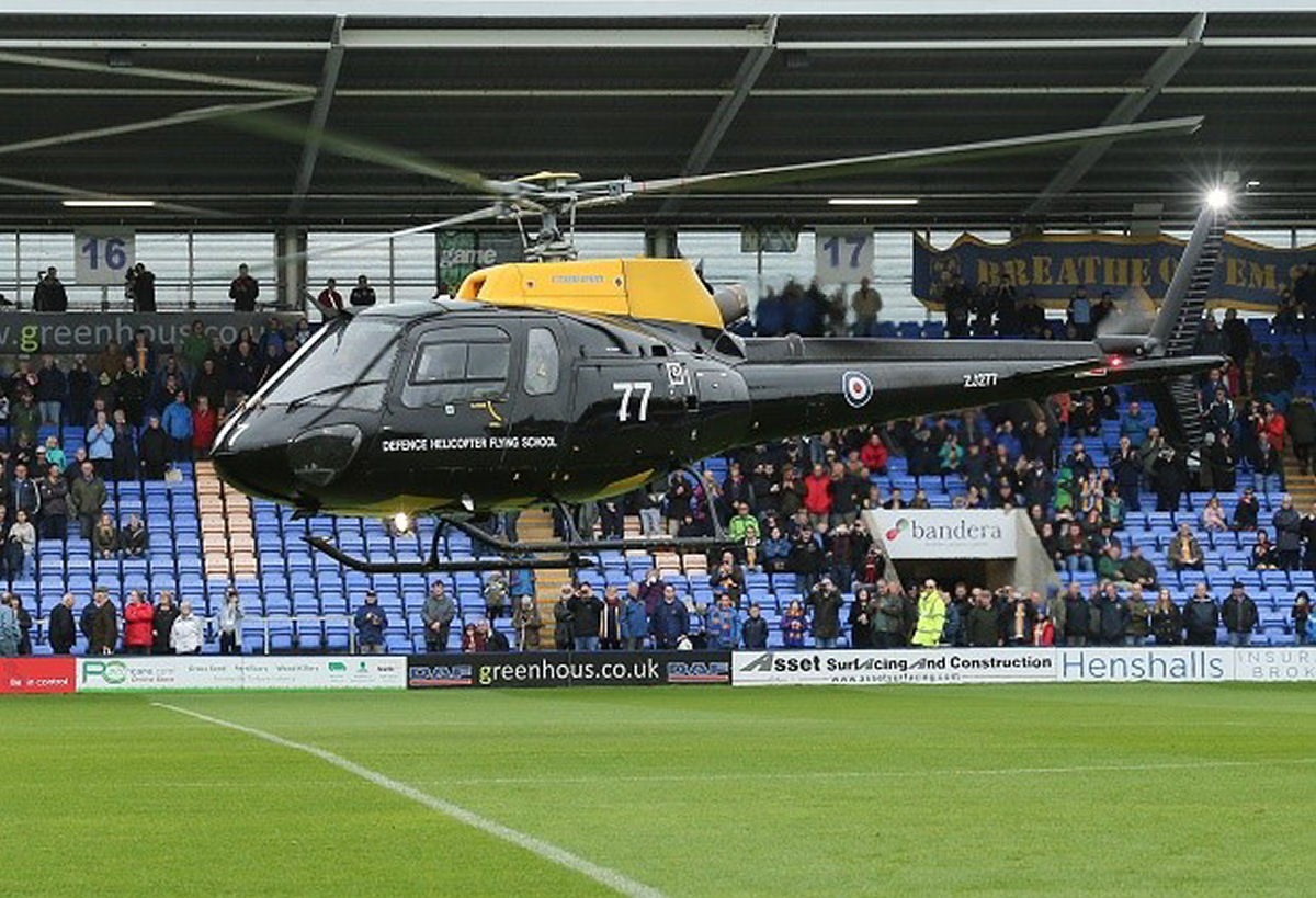 Helicopters from Number 1 Flying Training School based at RAF Shawbury have delivered the match day ball for a number of years