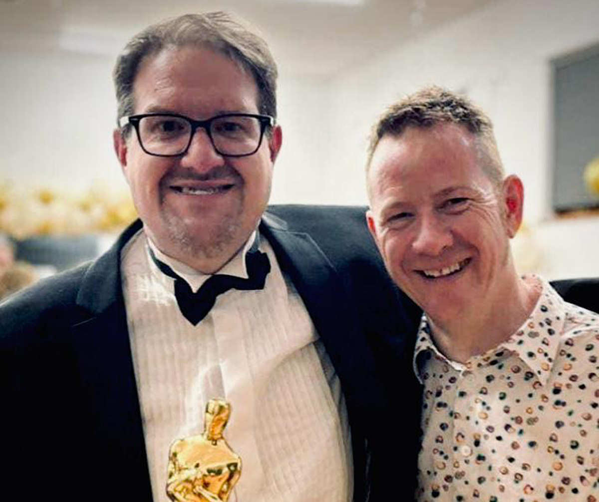 Andrew Cadwallader, Director of Samuel Wood, is picture with his best friend, Oscar winning set designer, James Price