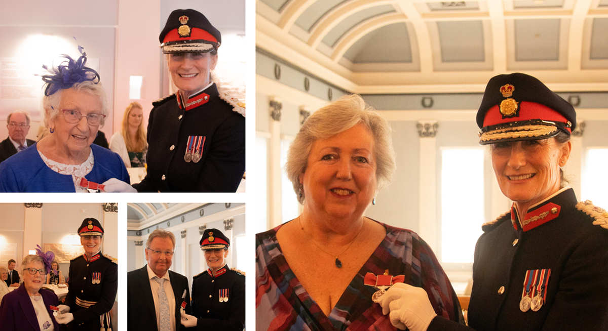 Recipients Mabel Finnigan, Olive Arnold, Paul Rushworth and Kathleen Kynastondisplaying their newly bestowed British Empire Medals, with Anna Turner, Lord Lieutenant of Shropshire. Photo: Shropshire Council.