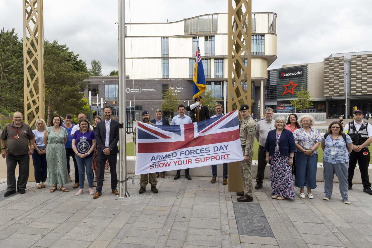 Telford & Wrekin Council raising the Armed Forces flag in Southwater square. Photo: Telford & Wrekin Council