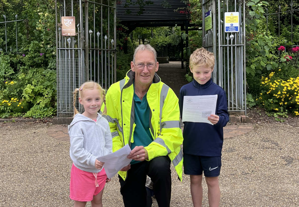 Children prepare for the Friends of Telford Town Park quiz next month, along with chairman of the group, Adrian Smith