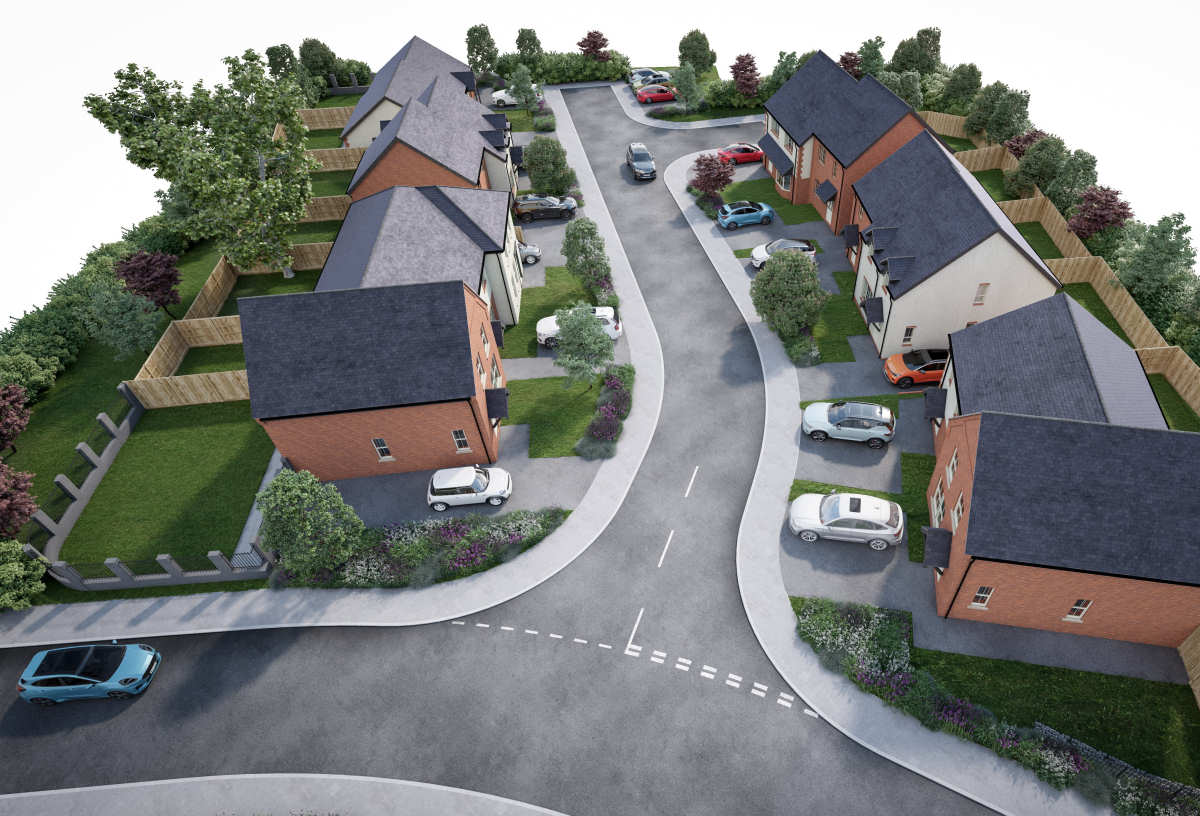 A CGI image of how the 13 affordable homes in Chirbury will look
