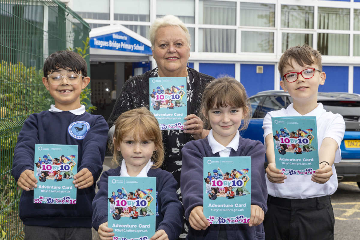 Helping to relaunch the 10 by 10 initiative are pupils from Teagues Bridge Primary School pictured with Cllr Shirley Reynolds. Photo: Telford & Wrekin Council