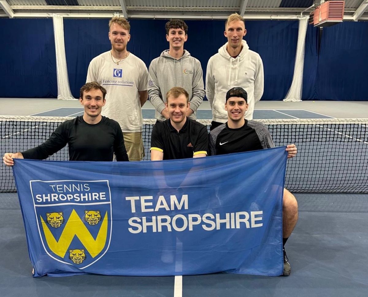 The Shropshire men’s team line up for the camera during last weekend’s LTA Winter County Cup