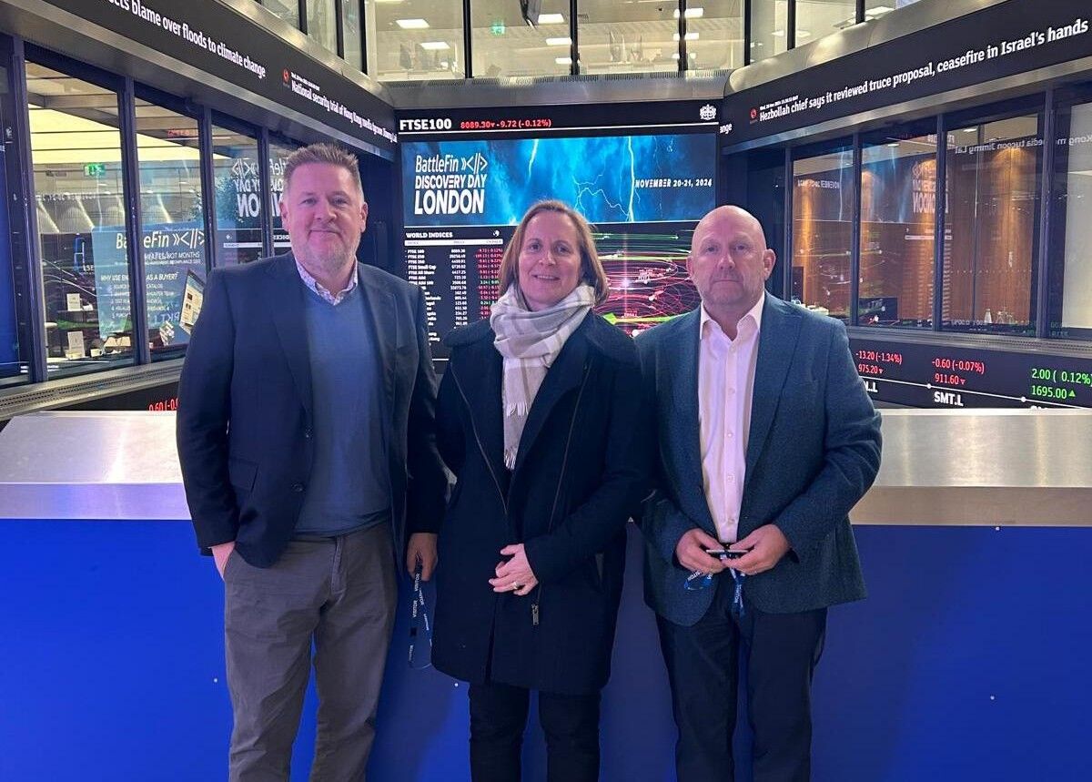 Piran Littleton, Managing Director of Jesmonite; Ruth Ross, CEO of Shropshire Chamber of Commerce and Dan Bannister, Commercial Director of Jesmonite