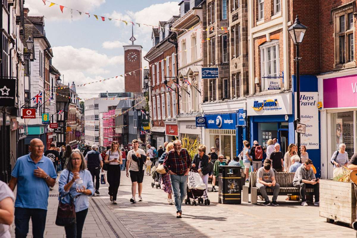 A busy Pride Hill in Shrewsbury