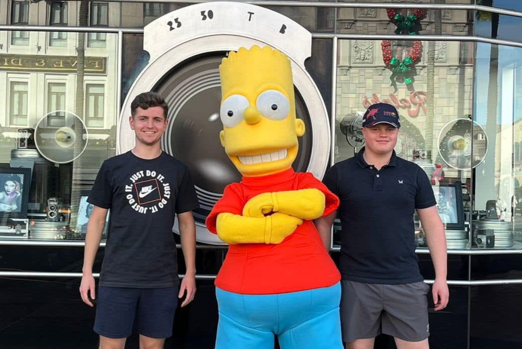 Jed and Owen pictured with Bart Simpson