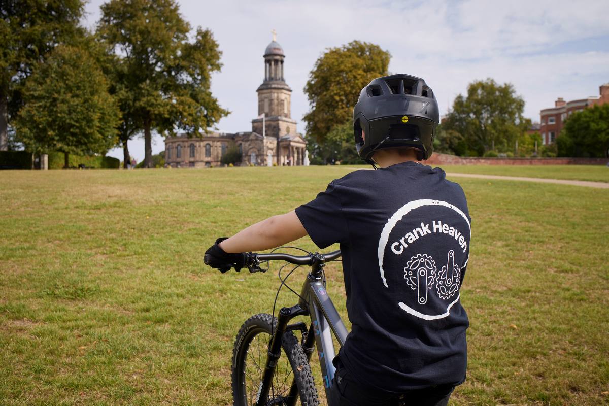 Harry shows off one of his Crank Heaven t-shirts in Shrewsbury's Quarry