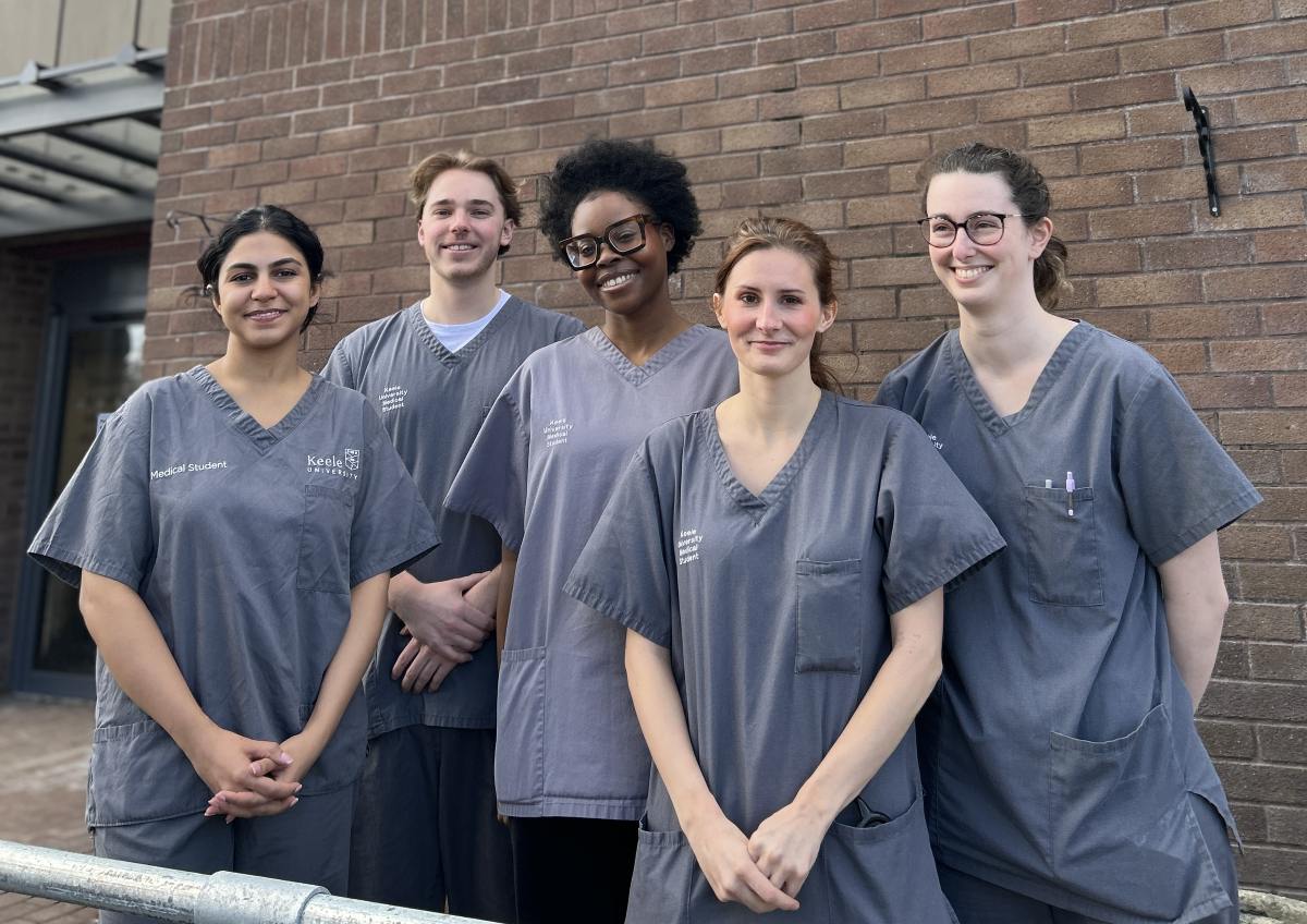 Keele medical students outside the SaTH Education, Research and Improvement Institute (SERII)