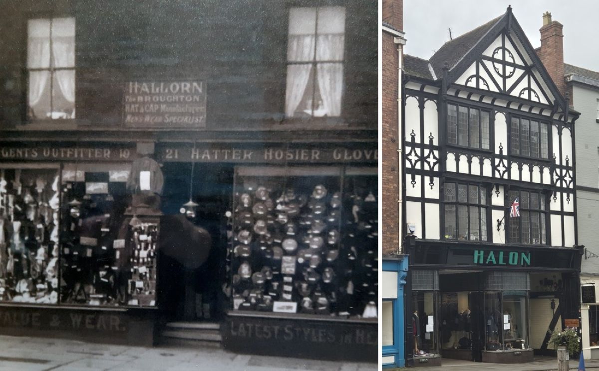 The first Halon Menswear in Manchester and the current shop on Shrewsbury's High Street