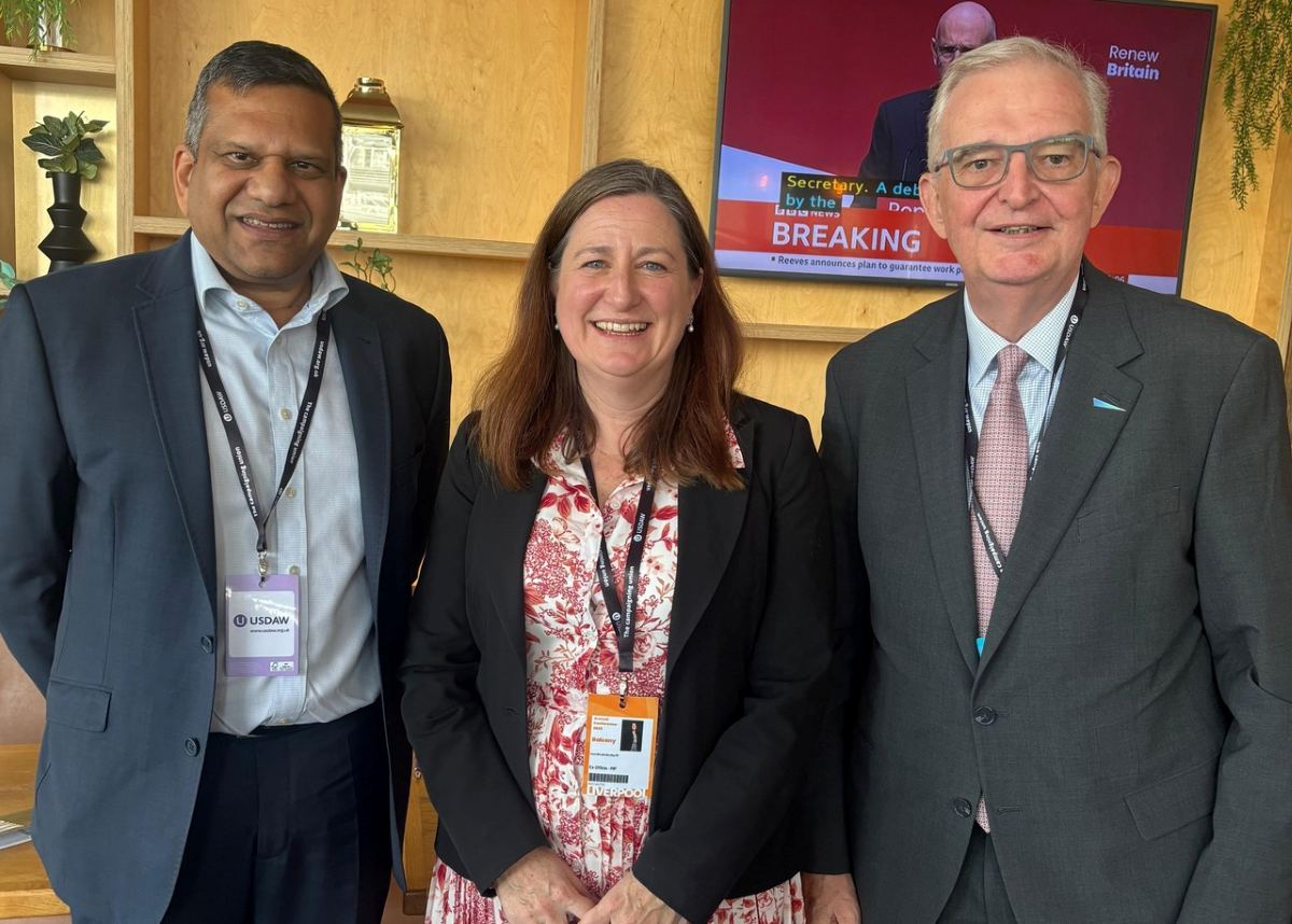 Mark Greaves and Edward Thomas of the multi-national ComfortDelGro group pictured with Julia Buckley MP
