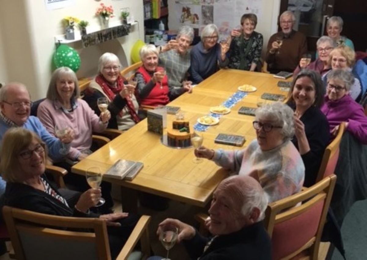 Pictures show members of the Ellesmere Library Readers’ Group at their anniversary evening, where Heather Rodenhurst presented flowers to founder Sue Ardill who has run the group for 25 years