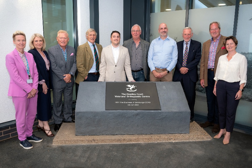 From left to right: Stacey Keegan, Chief Executive of RJAH; Victoria Sugden, Charity Director of the League of Friends and Lead Governor at RJAH;  Harry Turner, Chair of RJAH; are pictured with the Board of Trustees at Headley Court - Lt Col Retd. Guy Chambers MBE; Sam Alsop-Hall; Mike Debens (new HCC Chair); Craig Macbeth; Air Vice-Marshal Retd Tony Stables CBE (retiring HCC Chair); Air Commodore Retd Paul Hughesdon MBE (retiring HCC Trustee); and Angela Mulholland-Wells, Chief Finance Officer at RJAH