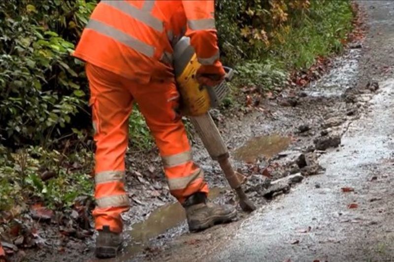 Work takes place to carry out a road repair at Llynclys. Photo: Shropshire Council